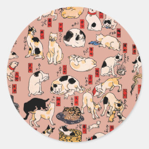 japanska katter Ukiyo-e Funny kattunge Runt Klistermärke