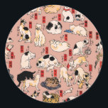 japanska katter Ukiyo-e Funny kattunge Runt Klistermärke<br><div class="desc">Den här bilden baseras på ukiyo-e Cats-utskriften från den japanska tryckkonstanten Utagawa Kuniyoshi (1797-1861). Den här antika ukiyo-e-utskriften har femtiofem katter som verkar göra alla sorters kattunge sak. Katter som föreslås som 53 Station i Tōkaidō,  1850</div>