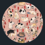 japanska katter Ukiyo-e Funny kattunge Runt Klistermärke<br><div class="desc">Den här bilden baseras på ukiyo-e Cats-utskriften från den japanska tryckkonstanten Utagawa Kuniyoshi (1797-1861). Den här antika ukiyo-e-utskriften har femtiofem katter som verkar göra alla sorters kattunge sak. Katter som föreslås som 53 Station i Tōkaidō,  1850</div>