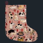 japanska katter Ukiyo-e Funny kattunge Stor Julstrumpa<br><div class="desc">Den här bilden baseras på ukiyo-e Cats-utskriften från den japanska tryckkonstanten Utagawa Kuniyoshi (1797-1861). Den här antika ukiyo-e-utskriften har femtiofem katter som verkar göra alla sorters kattunge sak. Katter som föreslås som 53 Station i Tōkaidō,  1850</div>