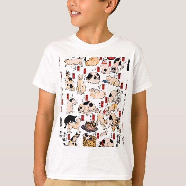 japanska katter Ukiyo-e Funny kattunge T Shirt (Framsida)