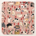 japanska katter Ukiyo-e Funny kattunge Underlägg Papper Kvadrat<br><div class="desc">Den här bilden baseras på ukiyo-e Cats-utskriften från den japanska tryckkonstanten Utagawa Kuniyoshi (1797-1861). Den här antika ukiyo-e-utskriften har femtiofem katter som verkar göra alla sorters kattunge sak. Katter som föreslås som 53 Station i Tōkaidō,  1850</div>