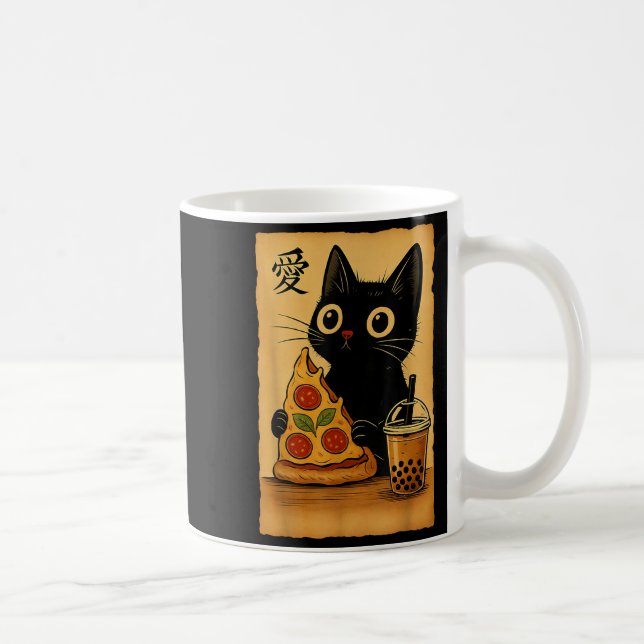 Japanska Kawaii Anime Cat Pizza A Tea Cat Eating P Kaffemugg (Höger)