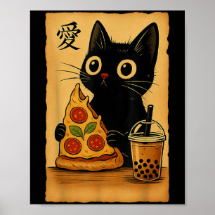 Japanska Kawaii Anime Cat Pizza A Tea Cat Eating P Poster