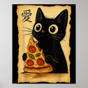 Japanska Kawaii Anime Cat Pizza Aesthetic Cat Eati Poster