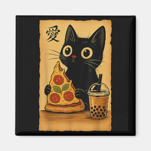 Japanska Kawaii Anime Cat Zza A Tea Cat Eating Zza Magnet