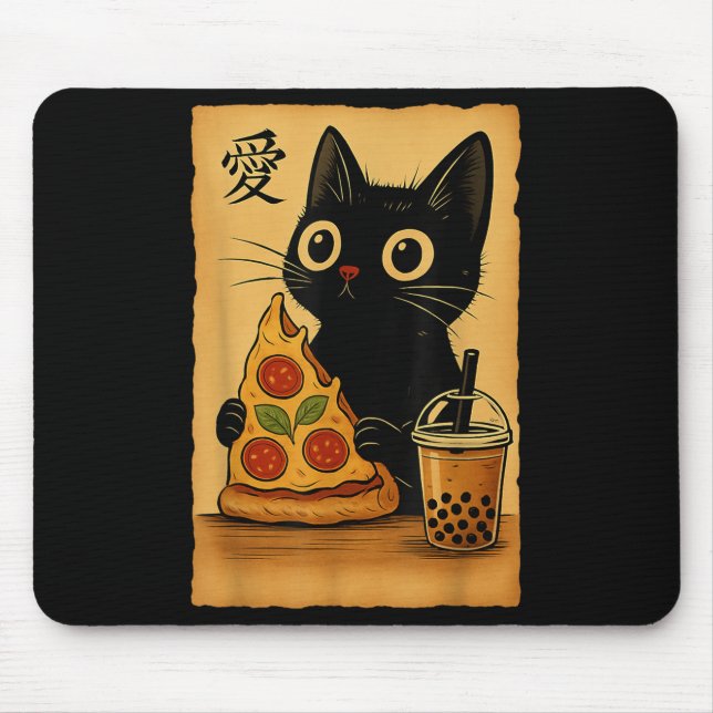 Japanska Kawaii Anime Cat Zza A Tea Cat Eating Zza Musmatta (Framsidan)