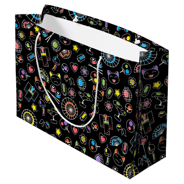 Japanska Kawaii Culture Doodles på Black (Baksidan Vinklad)