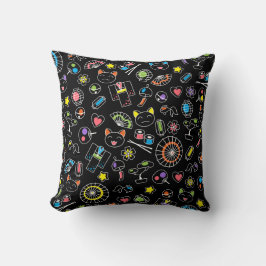 Japanska Kawaii Culture Doodles på Black Kudde