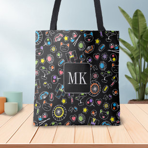 Japanska Kawaii Doodles på Black Monogram Initiale Tygkasse