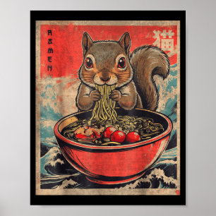 Japanska Kawaii Ekorre Äter Ramen Anime Gåvor Poster