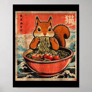 Japanska Kawaii Ekorre Äter Ramen Anime Gåvor Poster