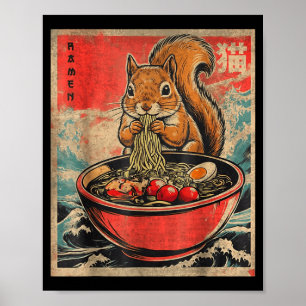 Japanska Kawaii Ekorre Äter Ramen Anime Gåvor Poster