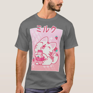 Japanska Kawaii Kitten Strawberry Mjölk Otaku Mang T Shirt