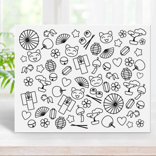 Japanska Kawaii Kulturfärgningssida i Cute Doodles Poster (Skapare uppladdad)