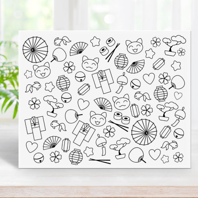 Japanska Kawaii Kulturfärgningssida i Cute Doodles Stämpel (Skapare uppladdad)