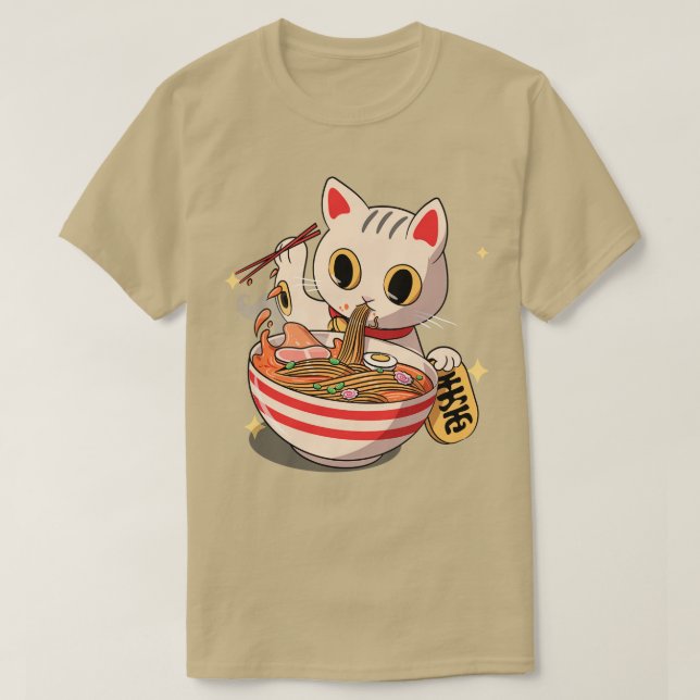 Japanska Kawaii Neko Cat Kitten Ramen Noodle T Shirt (Design framsida)