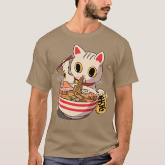 Japanska Kawaii Neko Cat Kitten Ramen Noodle T Shirt
