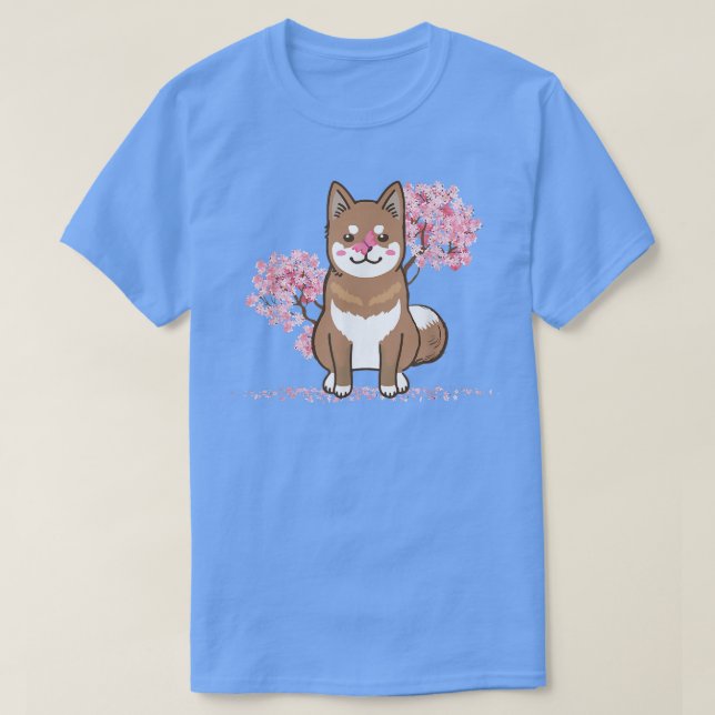 Japanska Kawaii Sakura Cherry Blommar Shikoku Hund T Shirt (Design framsida)