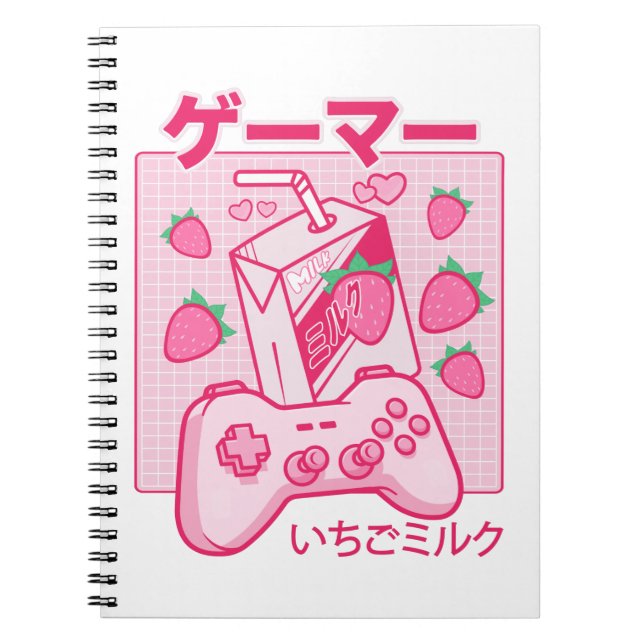 Japanska Kawaii Strawberry Mjölk Shirt Funny Mjölk Anteckningsbok (Framsidan)