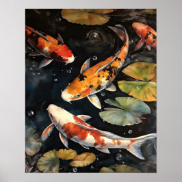 Japanska Ki Fish Pond Art Print Poster