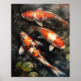 Japanska Ki Fish Pond Art Print Poster