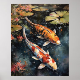 Japanska Ki Fish Pond Art Print Poster