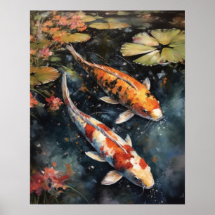 Japanska Ki Fish Pond Art Print Poster