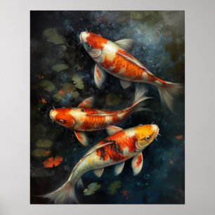 Japanska Ki Fish Pond Art Print Poster