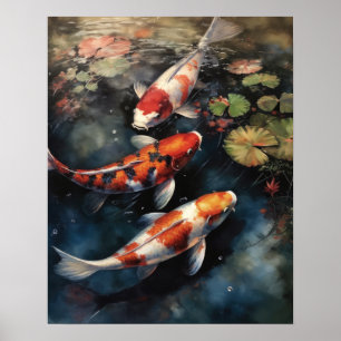 Japanska Ki Fish Pond Art Print Poster