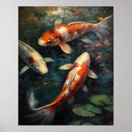 Japanska Ki Fish Pond Art Print Poster