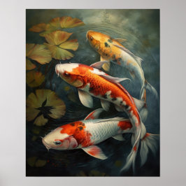 Japanska Ki Fish Pond Art Print Poster