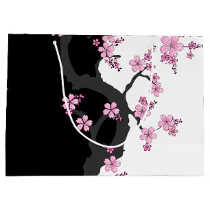 Japanska Kimono Black and White Rosa Sakura