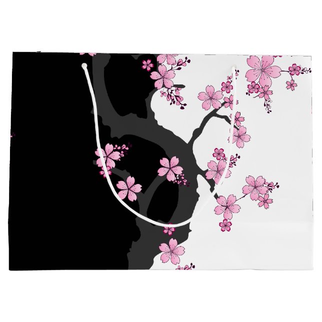 Japanska Kimono Black and White Rosa Sakura (Baksidan)