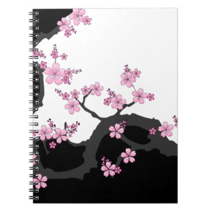Japanska Kimono Black and White Rosa Sakura Anteckningsbok