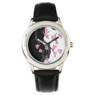 Japanska Kimono Black and White Rosa Sakura Armbandsur