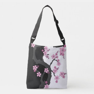 Japanska Kimono Black and White Rosa Sakura Axelväska