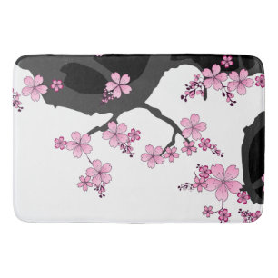 Japanska Kimono Black and White Rosa Sakura Badrumsmatta