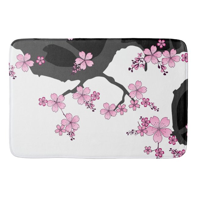 Japanska Kimono Black and White Rosa Sakura Badrumsmatta (Framsidan)