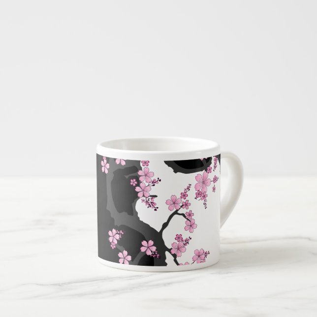 Japanska Kimono Black and White Rosa Sakura Espressomugg (Framsida höger)