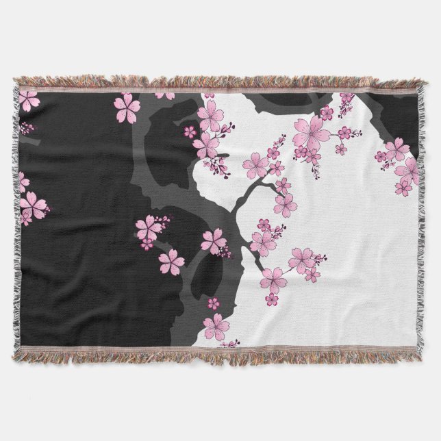 Japanska Kimono Black and White Rosa Sakura Filt (Framsidan)