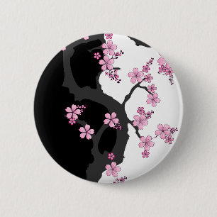 Japanska Kimono Black and White Rosa Sakura Knapp