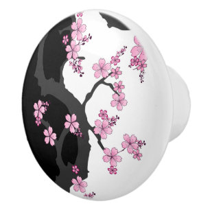Japanska Kimono Black and White Rosa Sakura Knopp