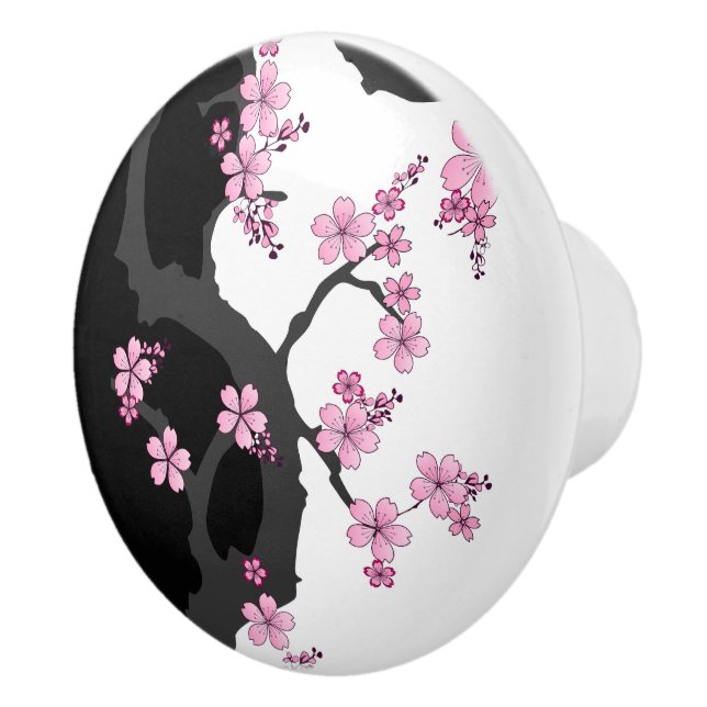 Japanska Kimono Black and White Rosa Sakura Knopp (Höger)