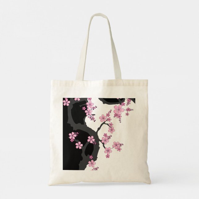 Japanska Kimono Black and White Rosa Sakura Tygkasse (Baksida)