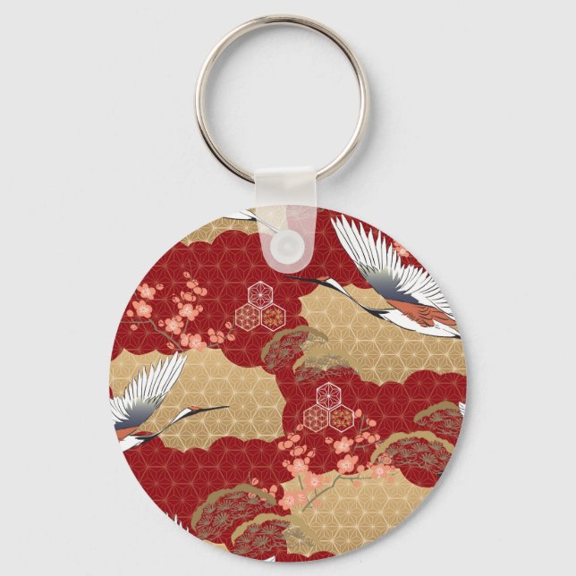 Japanska Kimono Cherry-Blommar Nyckelring (Framsida)