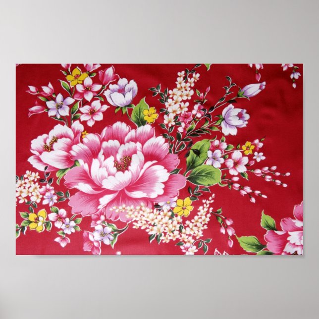 Japanska Kimono Flowers Poster (Framsidan)