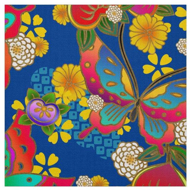 Japanska kimono mönster butterflies och blommor Fa Tyg (Provkarta)