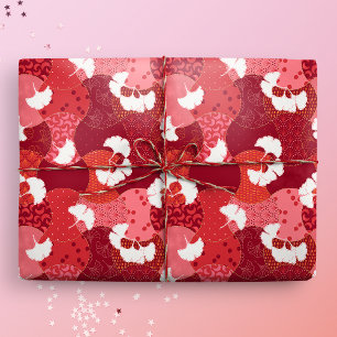 Japanska Kimono Mönster Red Ginkgo Patchwork Presentpapper