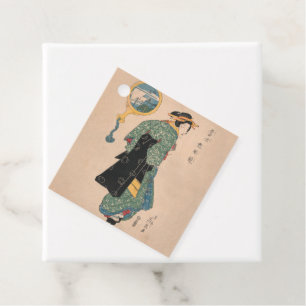 Japanska Kimono Woman Courtesan Artwork Gåvor Etiketter
